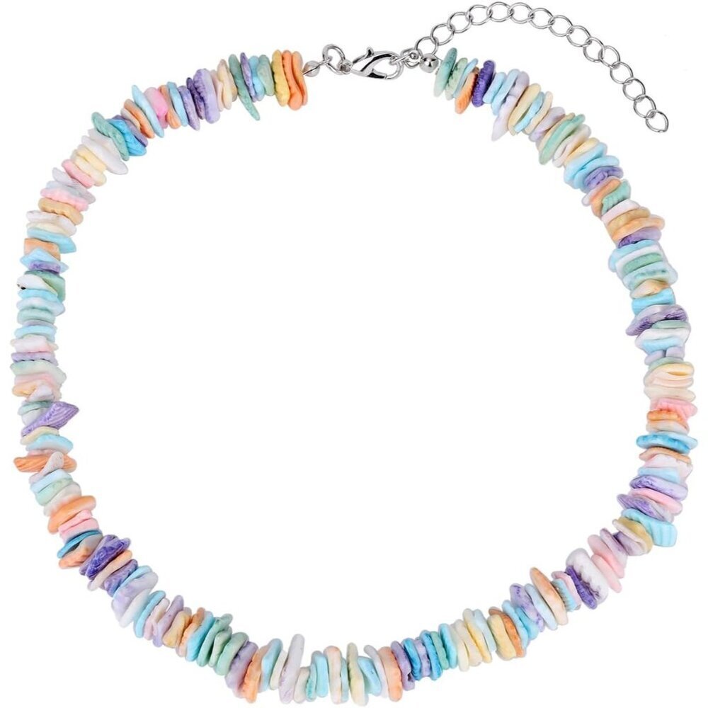 Bohemian Shell Beaded Necklace for Women Colorful Choker Beach Jewelry White